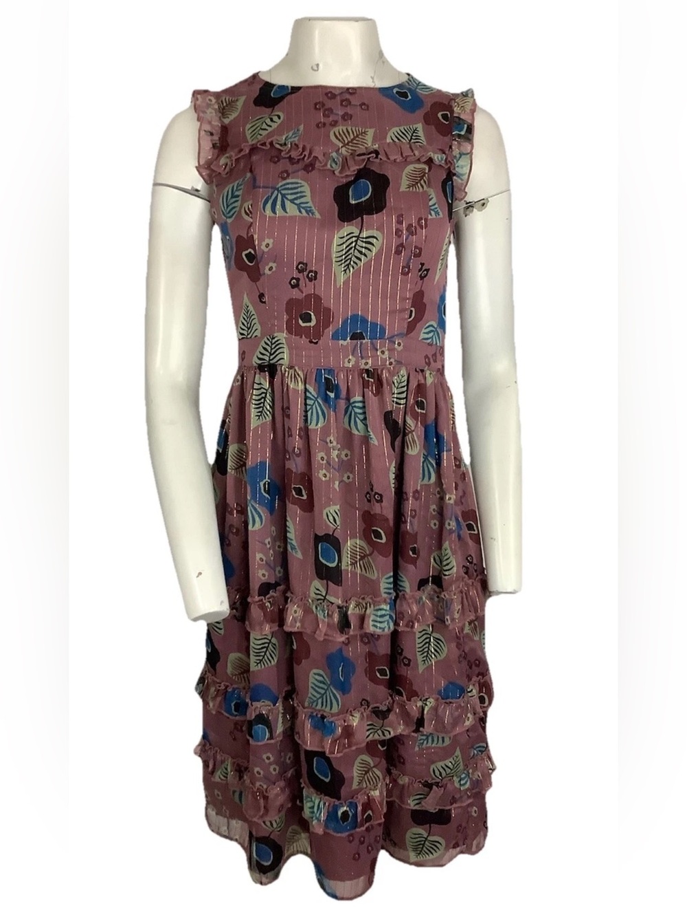 Modcloth Sz S Floral Ruffle Tiered Fit & Flare Cocktail Party Wedding Dress